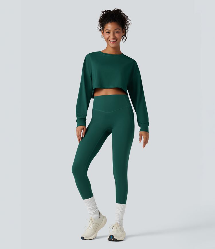Round Neck Long Sleeve Cropped Yoga Sports Top