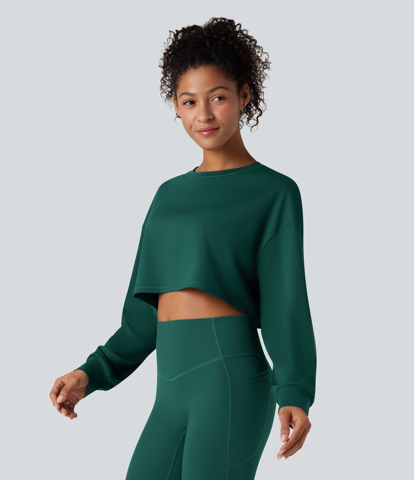 Round Neck Long Sleeve Cropped Yoga Sports Top