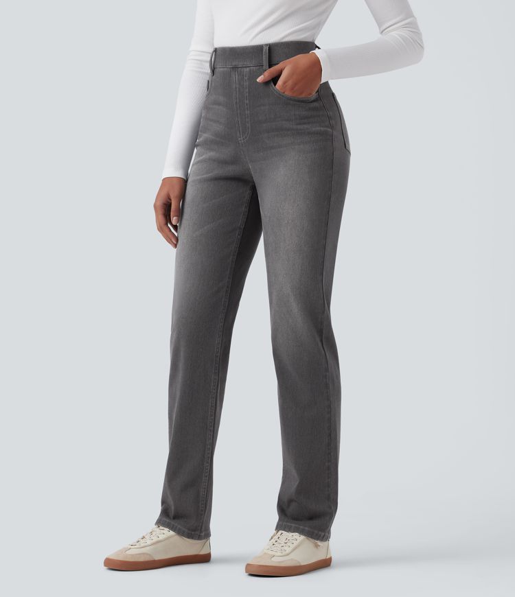 Halara Flex™ High Waisted Tummy Control Pockets Straight Leg Washed Casual Jeans