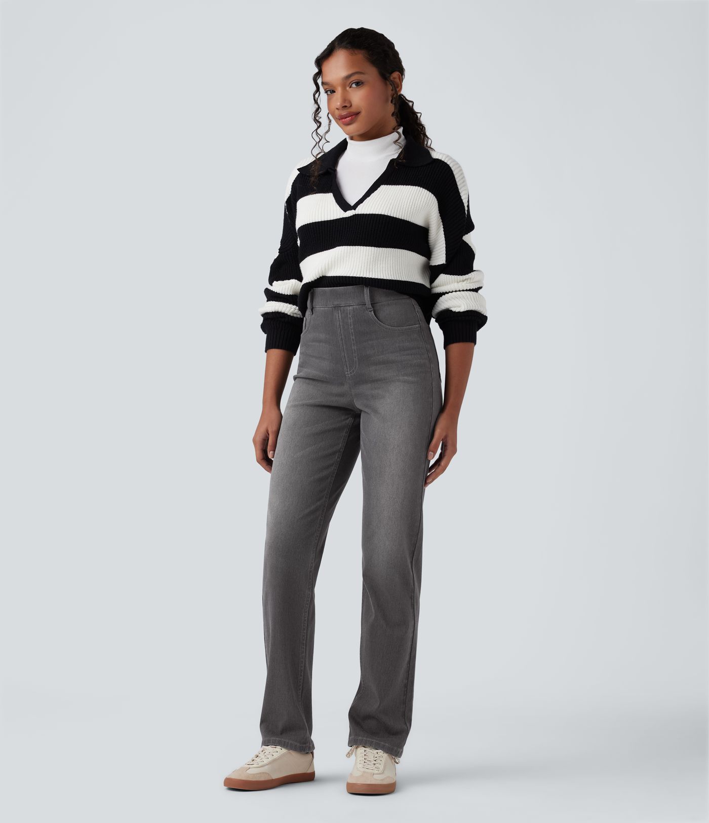 Halara Flex™ High Waisted Tummy Control Pockets Straight Leg Washed Casual Jeans