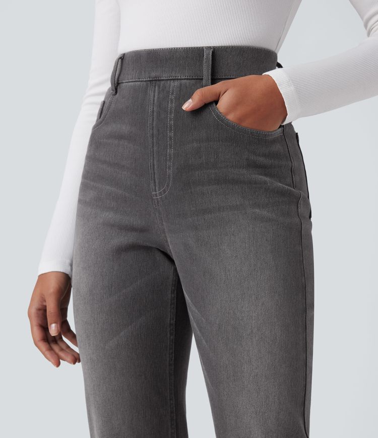 Halara Flex™ High Waisted Tummy Control Pockets Straight Leg Washed Casual Jeans