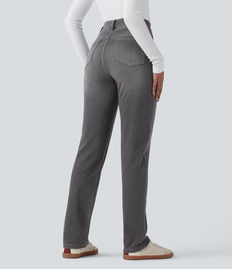 Halara Flex™ High Waisted Tummy Control Pockets Straight Leg Washed Casual Jeans