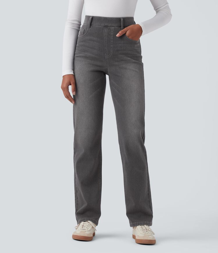 Halara Flex™ High Waisted Tummy Control Pockets Straight Leg Washed Casual Jeans