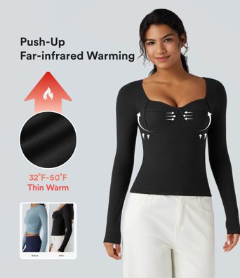 Halara HeatCore Sweetheart Neck Push-Up Long Sleeve Casual Warming Top A/B Cup