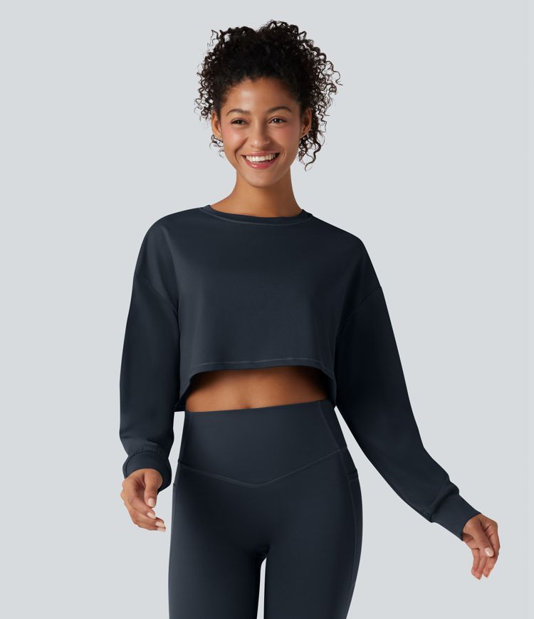 Round Neck Long Sleeve Cropped Yoga Sports Top