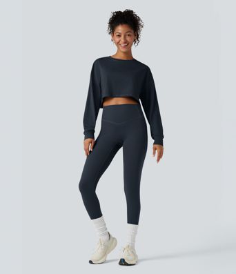 Round Neck Long Sleeve Cropped Yoga Sports Top