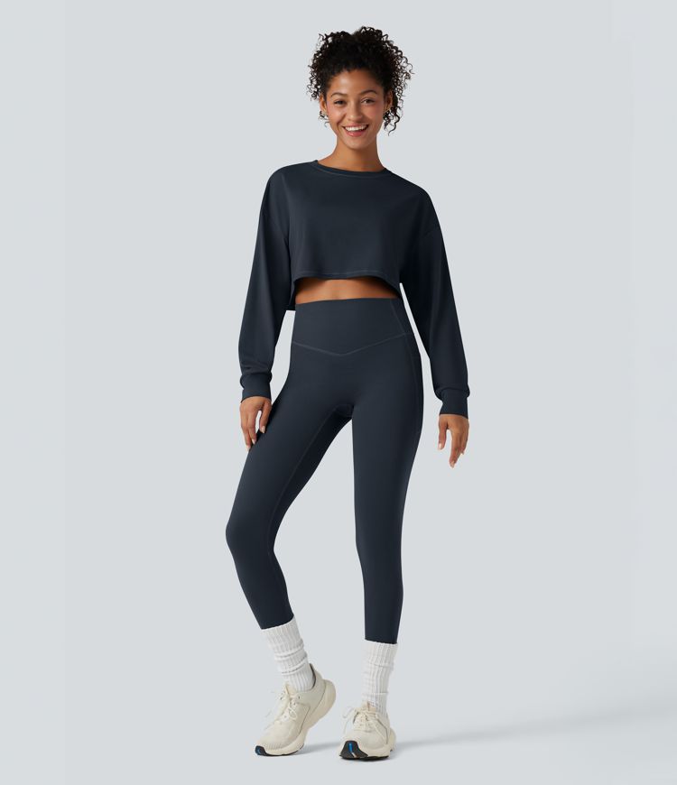 Round Neck Long Sleeve Cropped Yoga Sports Top