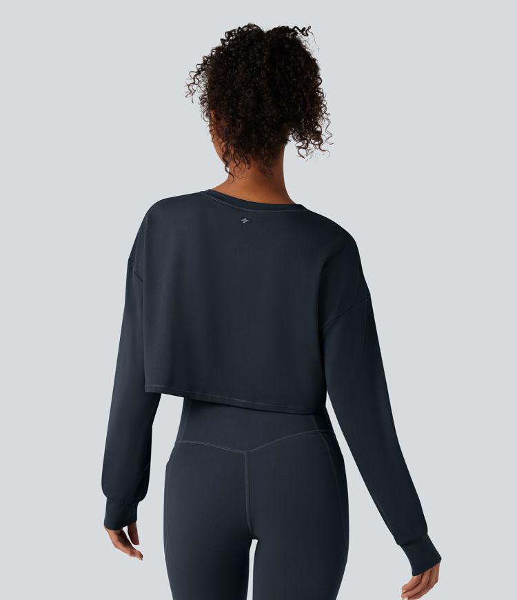 Round Neck Long Sleeve Cropped Yoga Sports Top