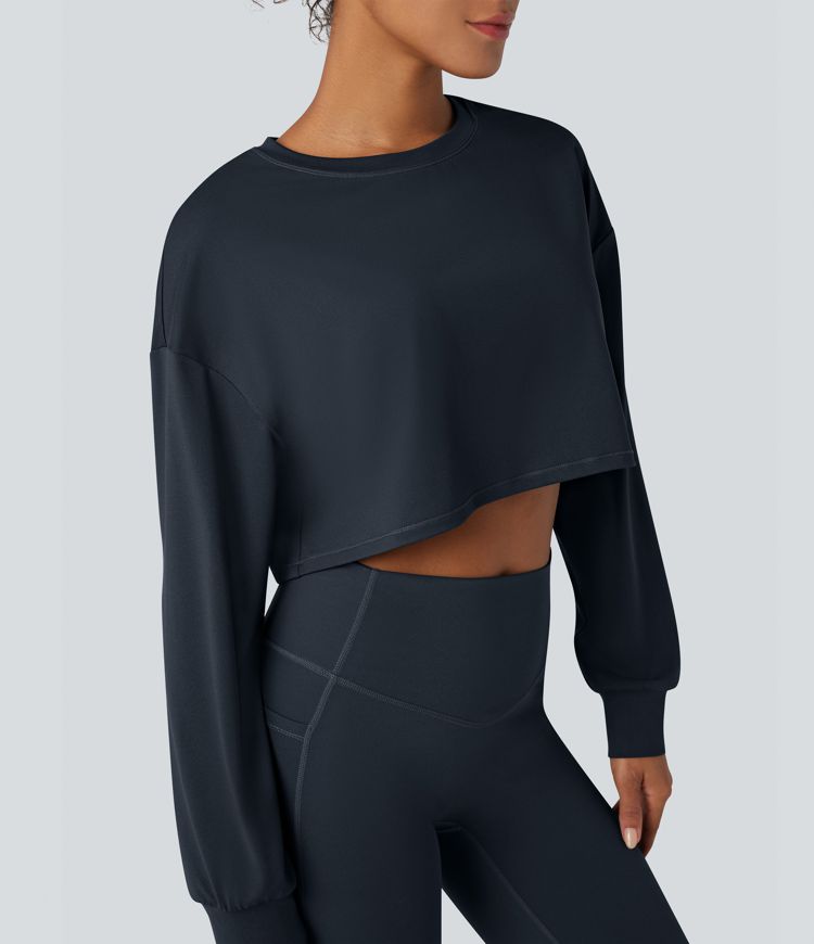 Round Neck Long Sleeve Cropped Yoga Sports Top
