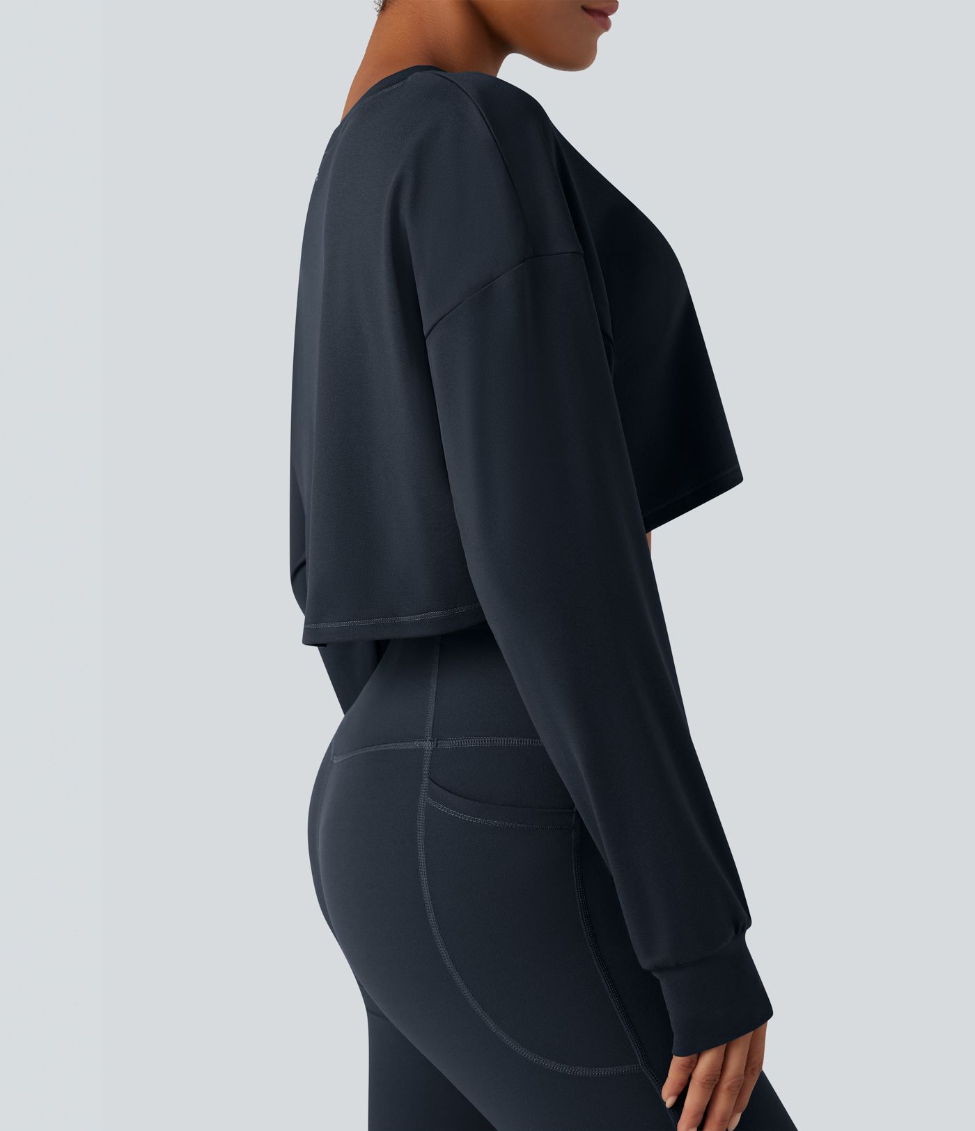 Round Neck Long Sleeve Cropped Yoga Sports Top