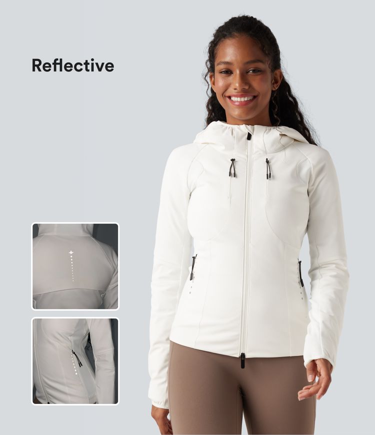 Reflective Hooded Running Down Jacket with Pockets