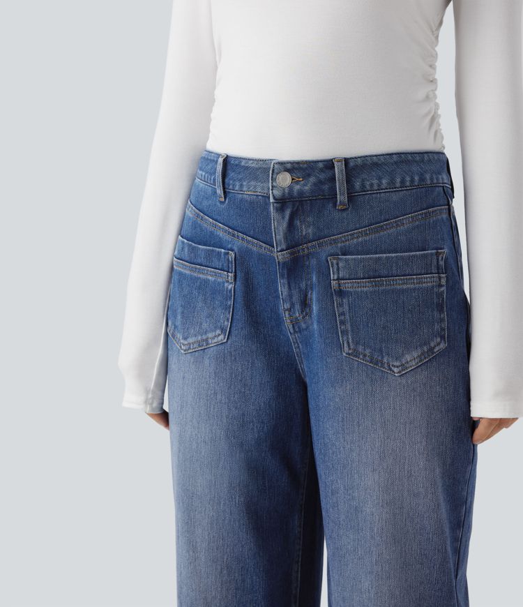 Halara Flex™ Mid Rise Straight Leg Casual Jeans with Pockets