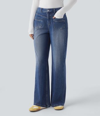 Halara Flex™ Mid Rise Straight Leg Casual Jeans with Pockets