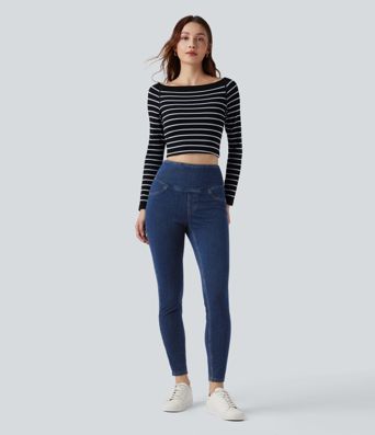 Halara Flex™ High Waisted Tummy Control Denim Casual Leggings with Pockets