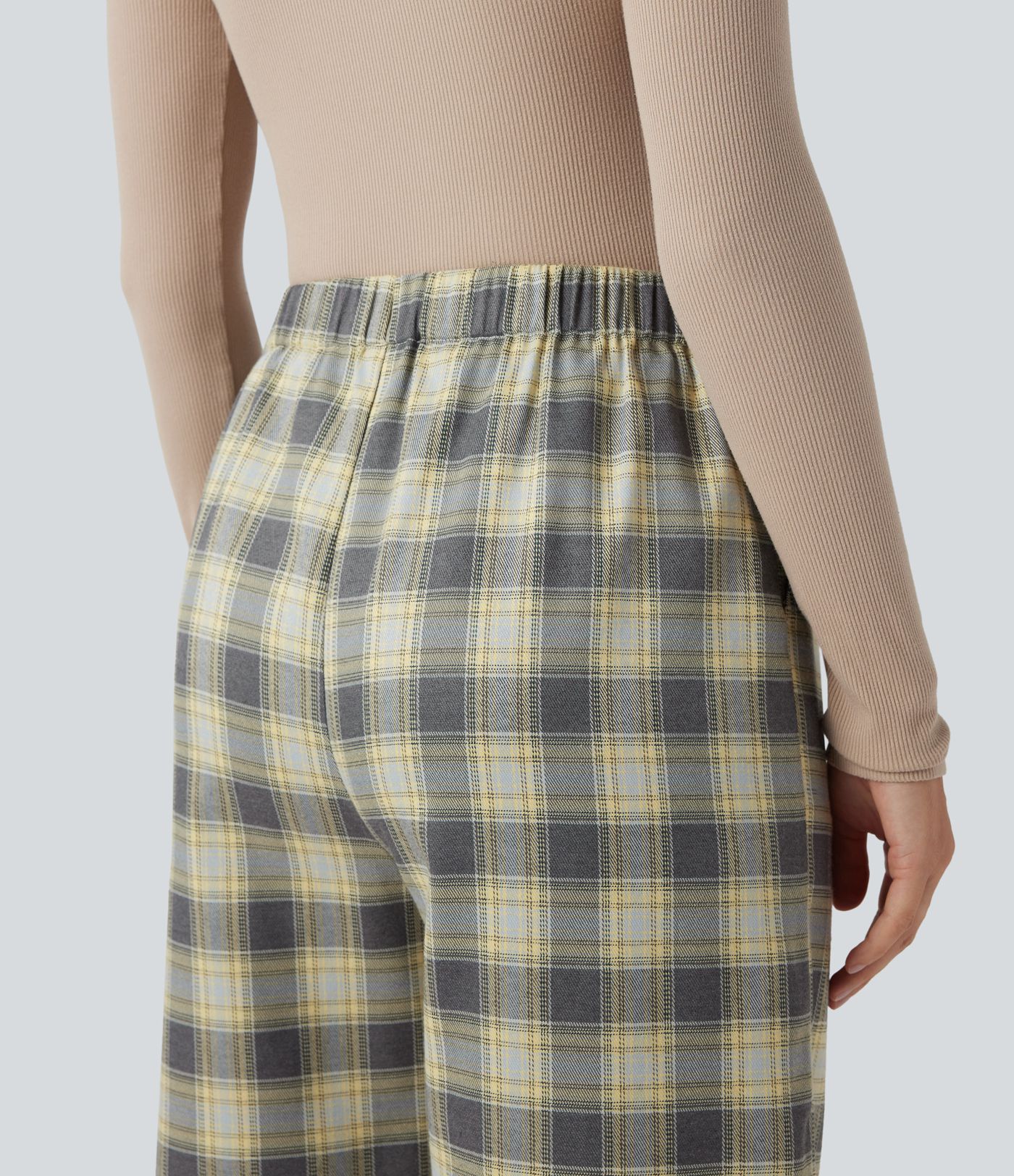 High Waisted Plaid Baggy Lounge Pants with Pockets