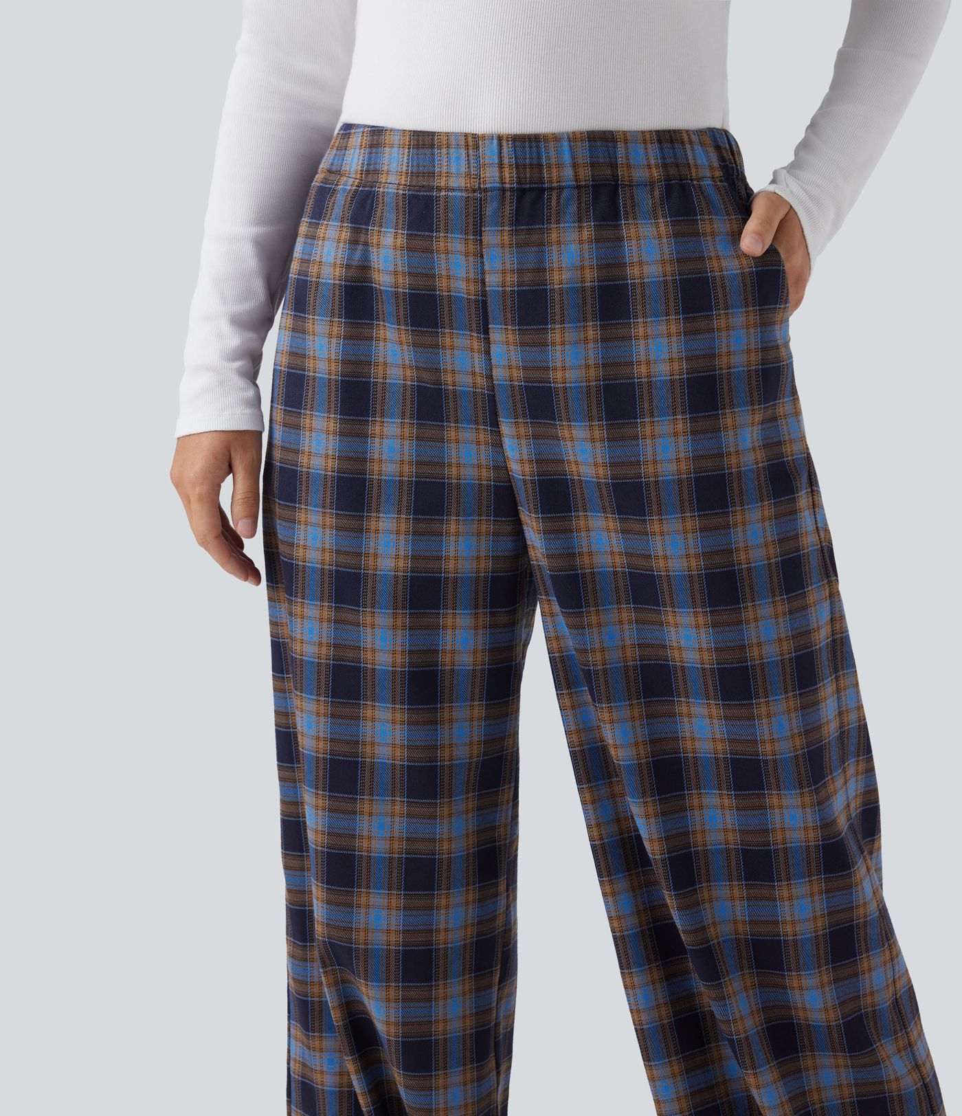 High Waisted Plaid Baggy Lounge Pants with Pockets