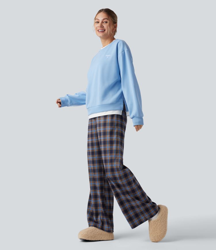 High Waisted Plaid Baggy Lounge Pants with Pockets