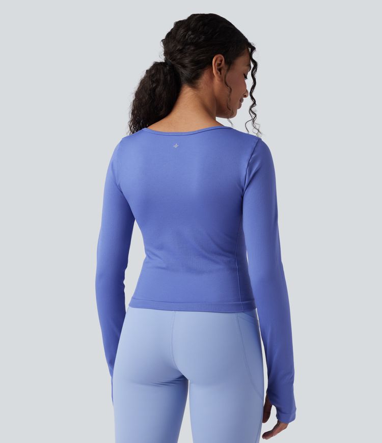 Seamless Flow Scoop Neck Long Sleeve Thumb Holes Yoga Sports Top