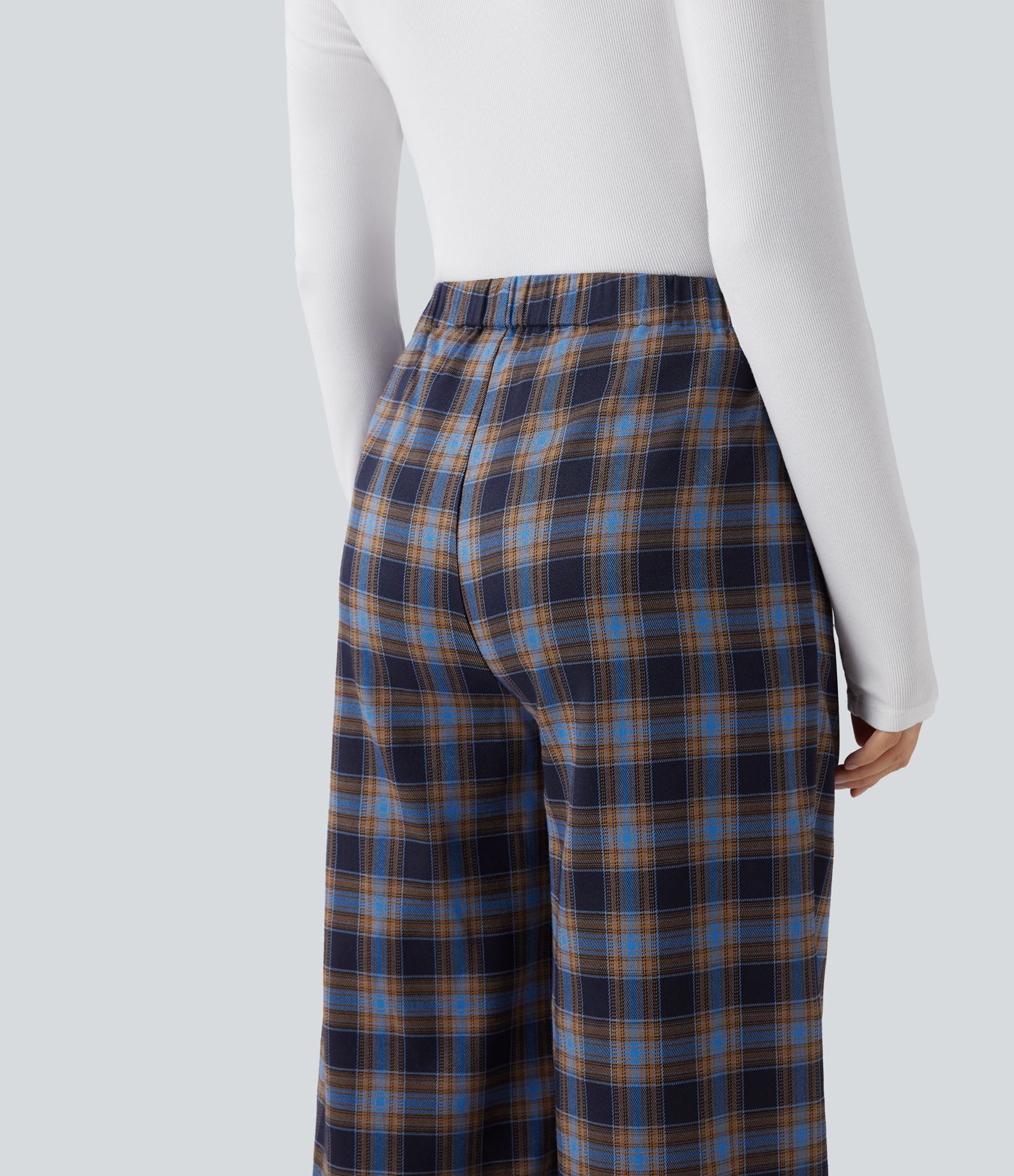 High Waisted Plaid Baggy Lounge Pants with Pockets