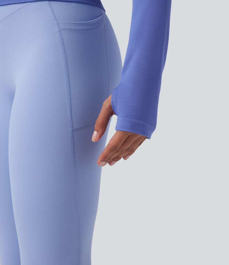 Seamless Flow Scoop Neck Long Sleeve Thumb Holes Yoga Sports Top