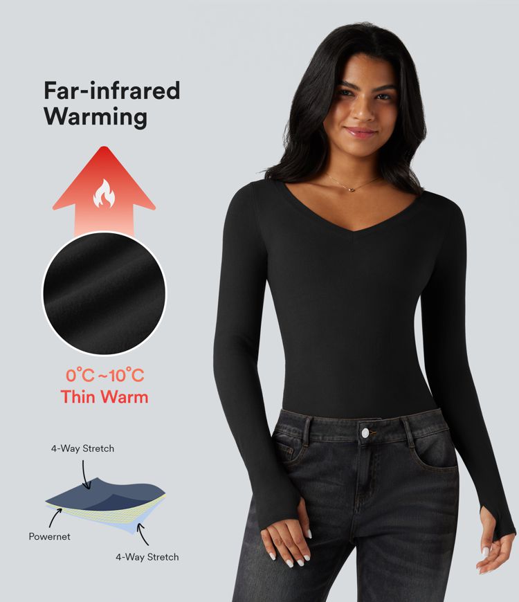 V Neck Long Sleeve Thumb Hole Casual Warming Top