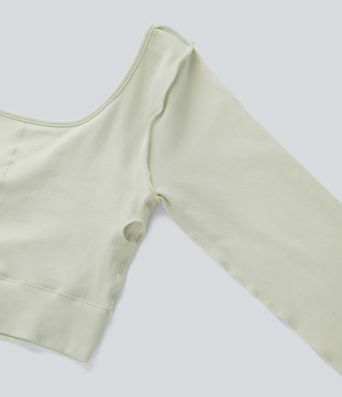 Seamless Flow Twisted Backless Scoop Neck Long Sleeve Thumb Holes Cropped Yoga Sports Top