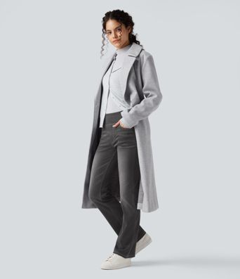 Halara Flex™ Verwaschene Bootcut-Jeans aus elastischem Strick-Denim mit hohem Bund und mehrere Taschen Halara Flex™ Verwaschene Bootcut-Jeans aus elastischem Strick-Denim mit hohem Bund und mehrere Taschen