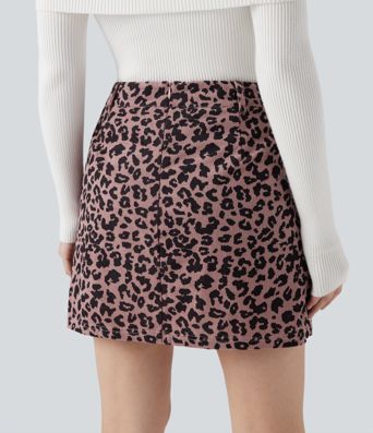High Waisted 2-in-1 Leopard Print Mini Casual Skirt with Pocket
