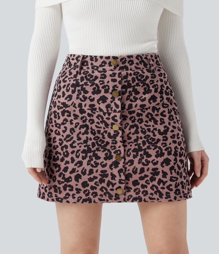 High Waisted 2-in-1 Leopard Print Mini Casual Skirt with Pocket