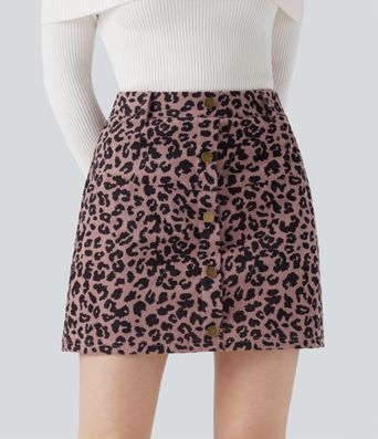 High Waisted 2-in-1 Leopard Print Mini Casual Skirt with Pocket