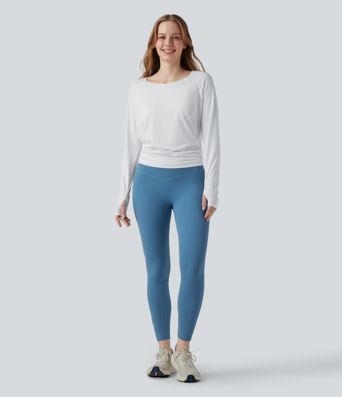 Cut-out Back Thumb Hole Ruched Relaxed Yoga Sports Top