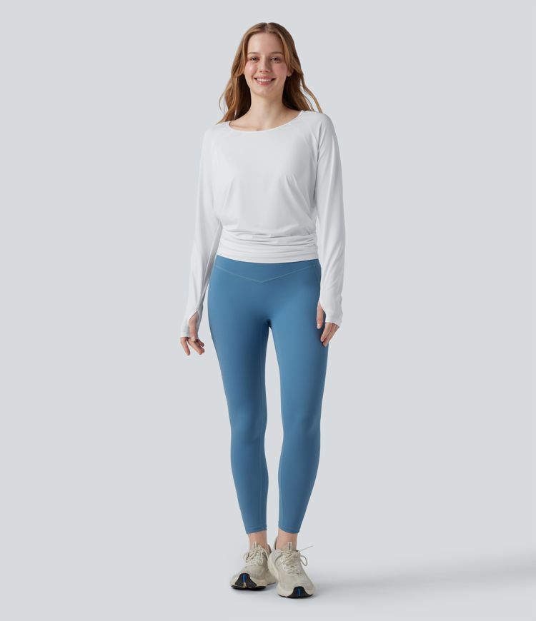 Cut-out Back Thumb Hole Ruched Relaxed Yoga Sports Top