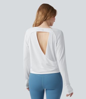Cut-out Back Thumb Hole Ruched Relaxed Yoga Sports Top