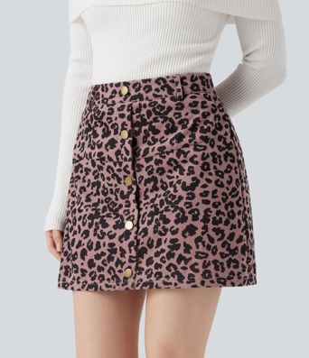 High Waisted 2-in-1 Leopard Print Mini Casual Skirt with Pocket
