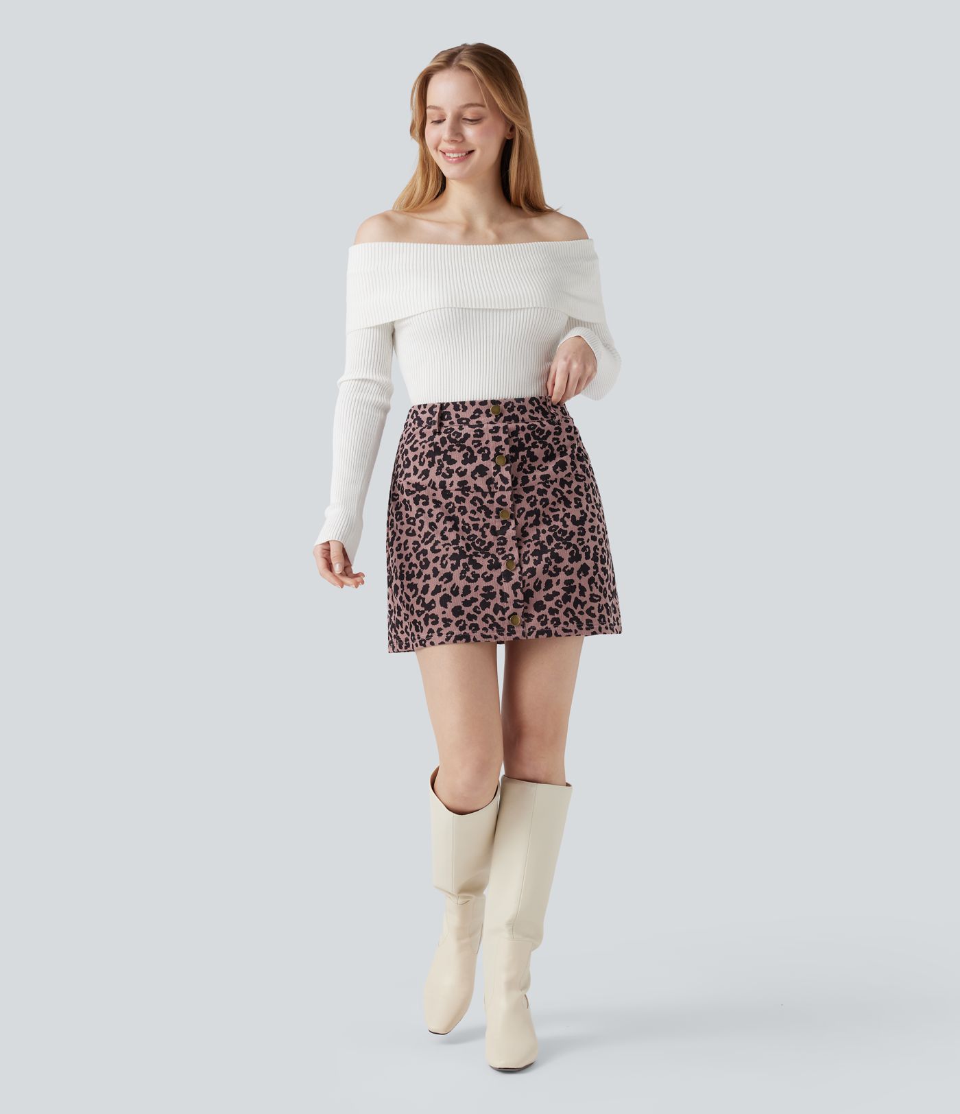 High Waisted 2-in-1 Leopard Print Mini Casual Skirt with Pocket
