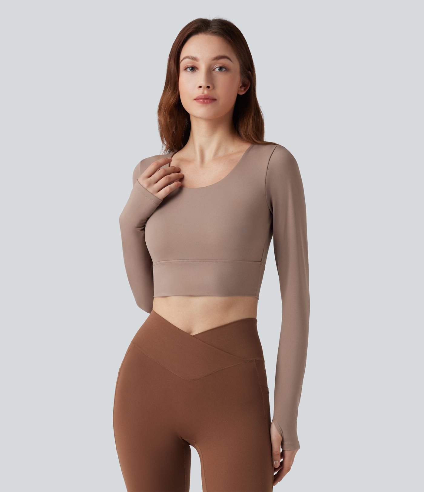 Twisted Backless Long Sleeve Thumb Holes Cropped Yoga Sports Top