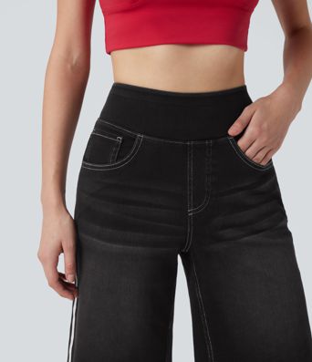 Halara Flex™ High Waisted Stripe Washed Denim Women Casual Baggy Shorts with Pockets