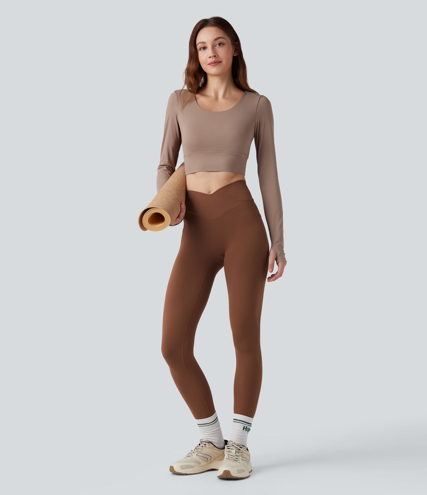 Twisted Backless Long Sleeve Thumb Holes Cropped Yoga Sports Top