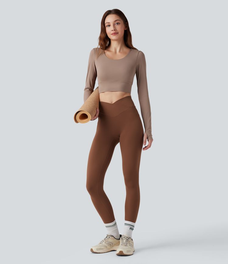 Twisted Backless Long Sleeve Thumb Holes Cropped Yoga Sports Top