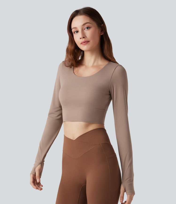 Twisted Backless Long Sleeve Thumb Holes Cropped Yoga Sports Top