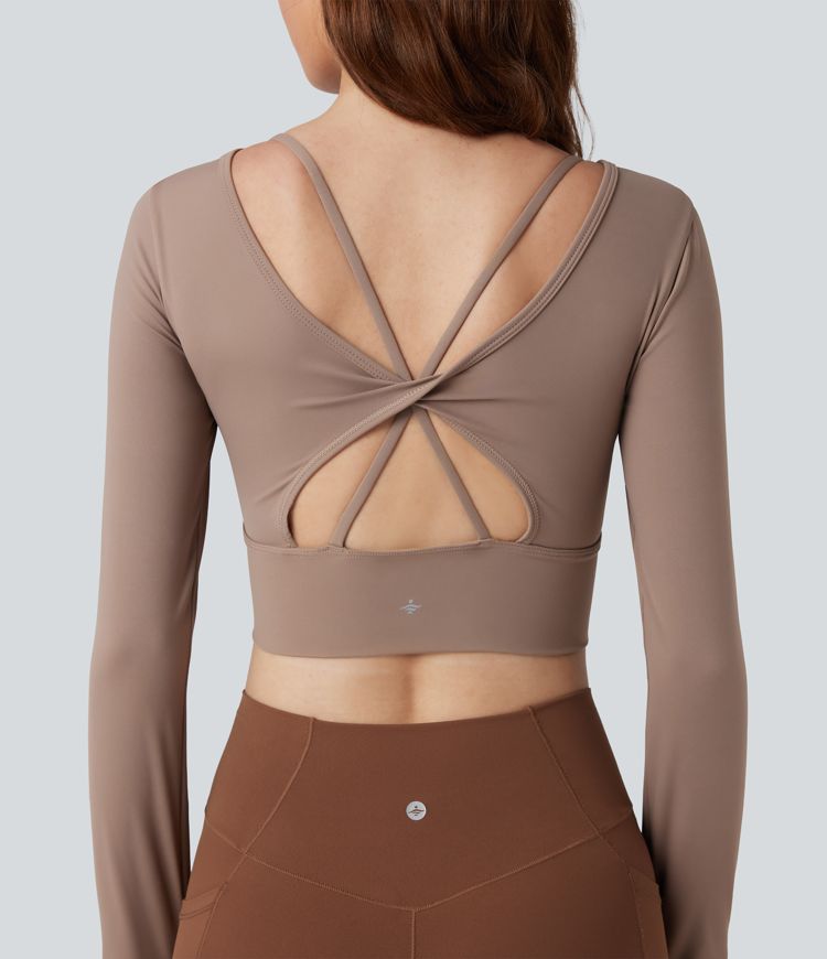 Twisted Backless Long Sleeve Thumb Holes Cropped Yoga Sports Top