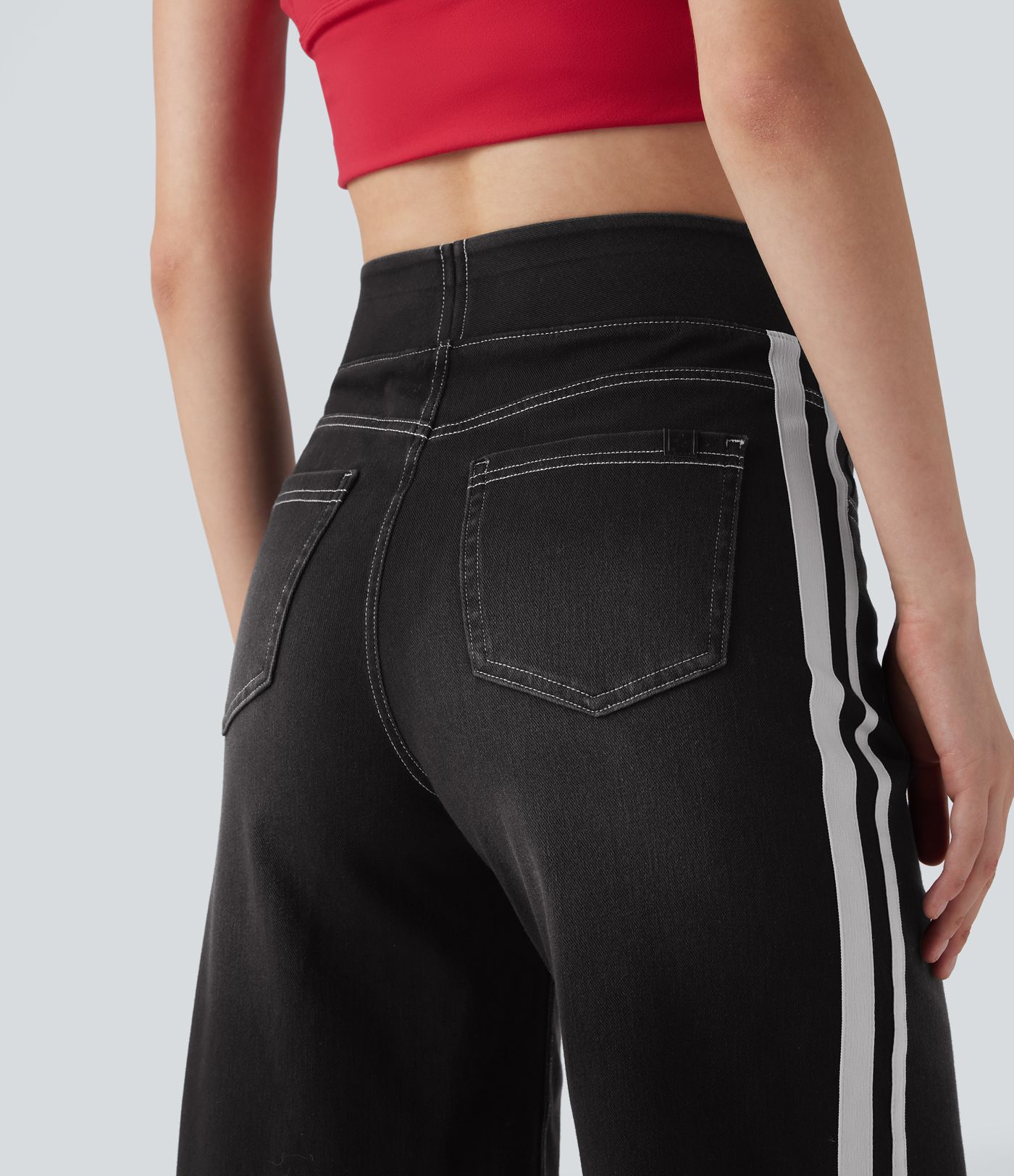 Halara Flex™ High Waisted Stripe Washed Denim Women Casual Baggy Shorts with Pockets