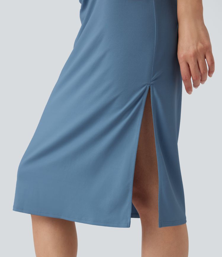 Short Sleeve Ruched Bodycon Midi Work Dress