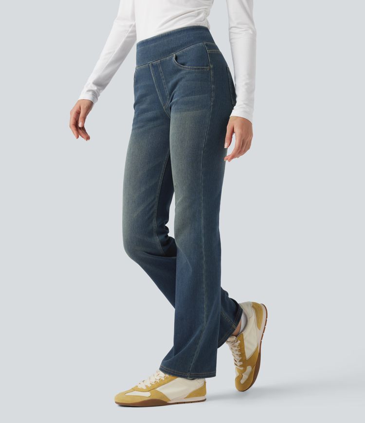 Halara Flex™ Jean bootcut décontracté extensible délavé taille haute à poches multiples