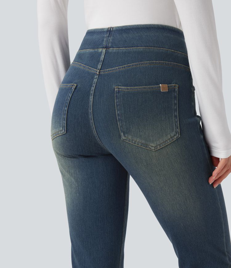 Halara Flex™ Jean bootcut décontracté extensible délavé taille haute à poches multiples