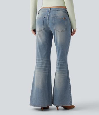 Halara Flex™ Low Rise Flare Washed Casual Jeans with Pockets