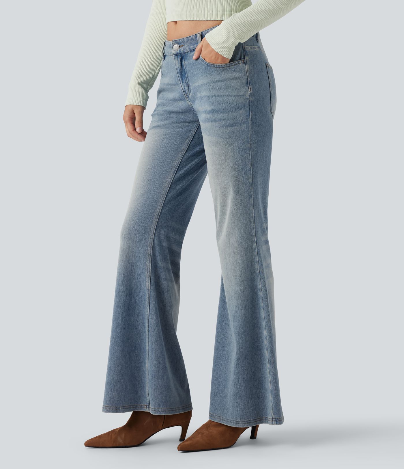 Halara Flex™ Low Rise Flare Washed Casual Jeans with Pockets