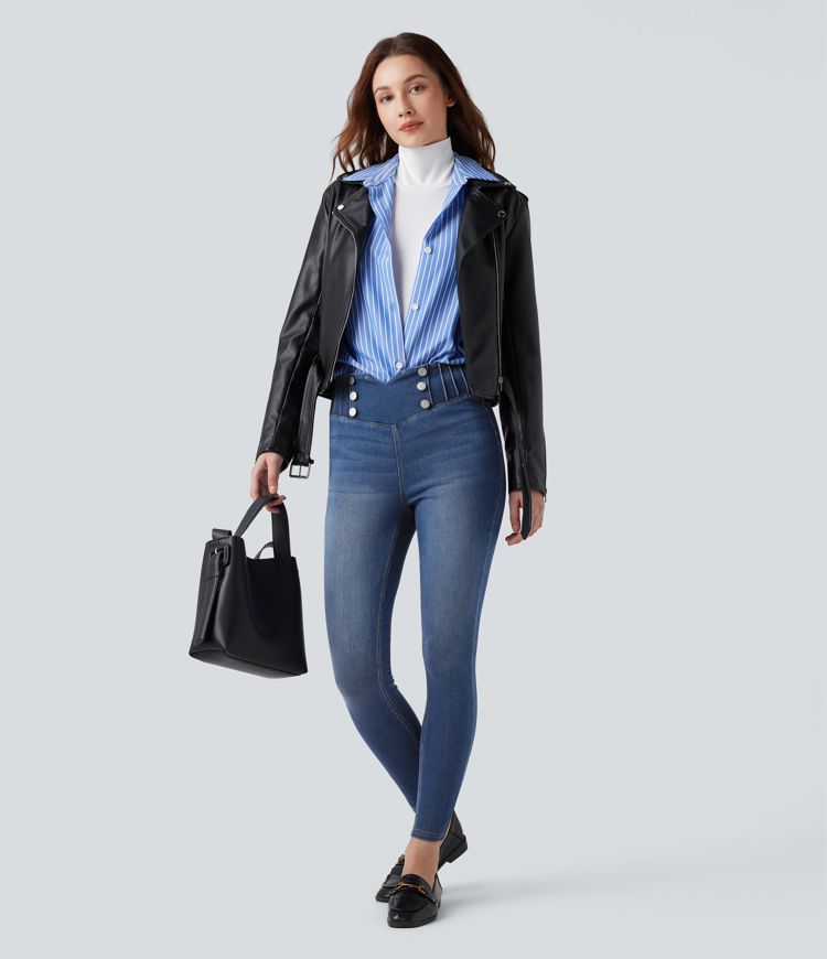 Legging skinny en denim Halara Flex™ taille haute gainant avec poches