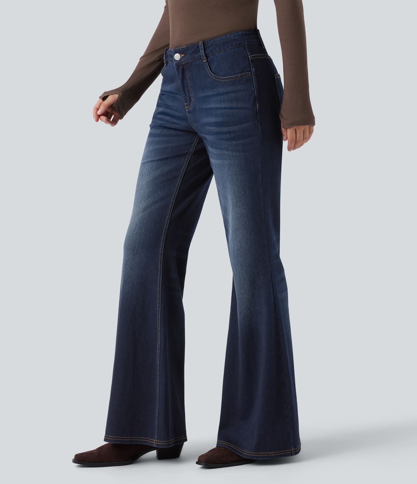 Halara Flex™ Low Rise Flare Washed Casual Jeans with Pockets