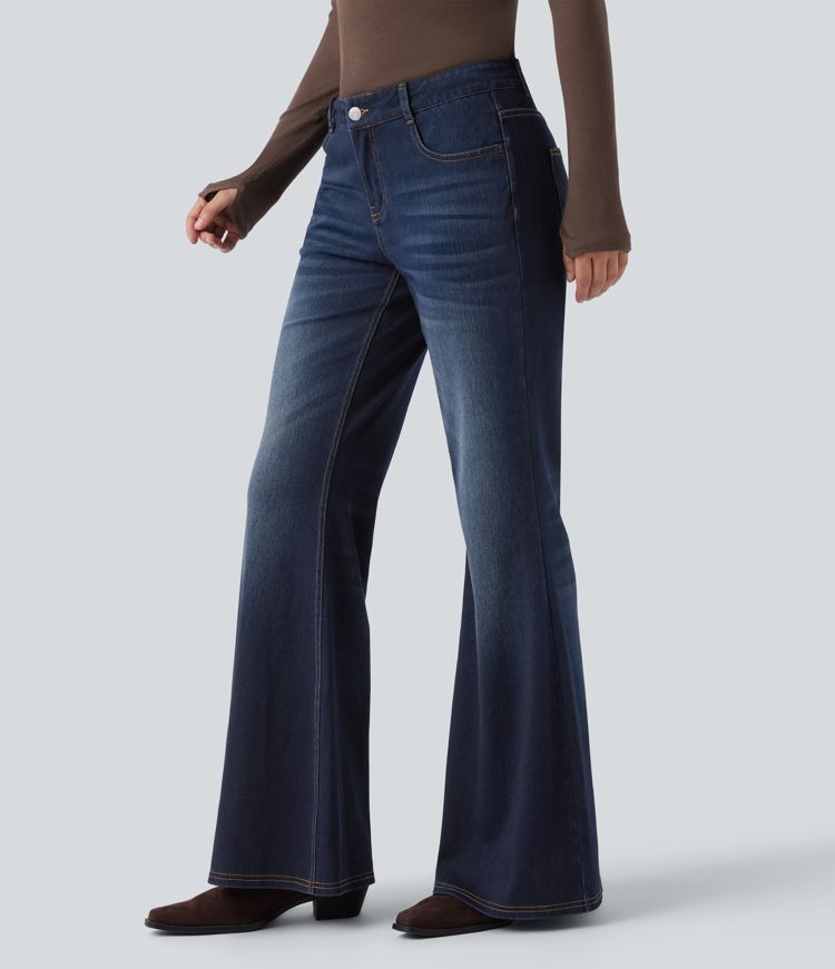 Halara Flex™ Low Rise Flare Washed Casual Jeans with Pockets